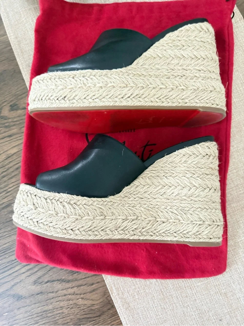 Christian Louboutin Black Leather vraided heel Wedge 5